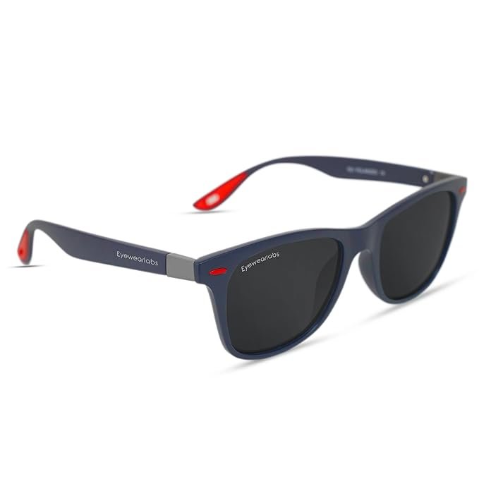 Eyewearlabs OKNO | Polarized Full Rim Square Branded Stylish Sunglasses For Men & Women | 100% UV Protection Shades | Cricket Sports Cycling Driving | Black Lens | Medium | Spidey Navy