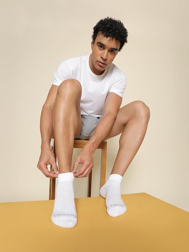 Levi's LS201 Men's Cotton Stretch Ankle Mid Cut Half Terry Socks with Cushioned Sole (Pack of 3) - Image 2