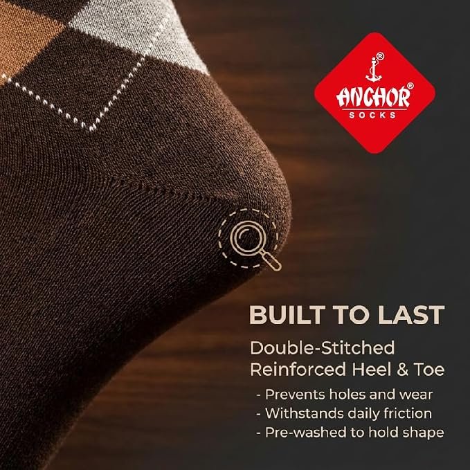 ANCHOR, Cotton Argyle Socks for Men Full Length, Formal Cotton Mens Socks, Free Size, Pack of 5 - Image 4