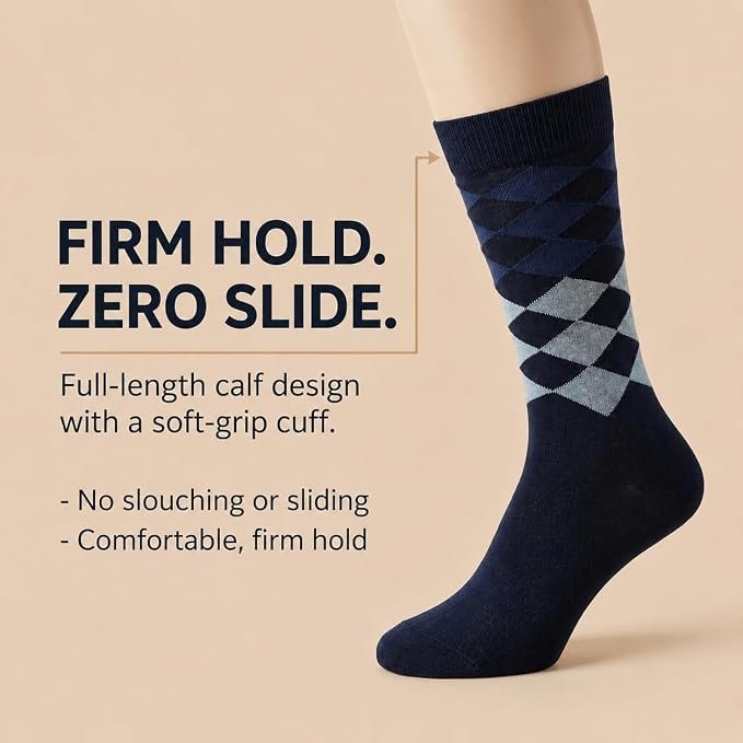 ANCHOR, Cotton Argyle Socks for Men Full Length, Formal Cotton Mens Socks, Free Size, Pack of 5 - Image 3