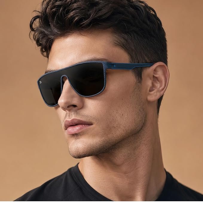 Eyewearlabs KAEN | Polarized Full Rim Rectangular Branded Stylish Sunglasses For Men & Women | 100% UV Protection Shades | Cricket Sports Cycling Driving | Black Lens | Medium | Krew Blue - Image 2