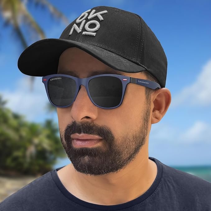 Eyewearlabs OKNO | Polarized Full Rim Square Branded Stylish Sunglasses For Men & Women | 100% UV Protection Shades | Cricket Sports Cycling Driving | Black Lens | Medium | Spidey Navy - Image 3